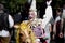 A funny clown on a puppet horse at the annual Bristol Renaissance Faire