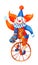 The funny clown on unicycle
