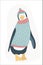 Funny clumsy penguin cartoon character flat design