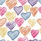 Funny colored hearts seamless pattern. 14 february wallpaper