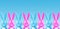 Funny colorful bunnies on white background. Easter banner,web site header. Pink and blue rabbits creative minimal style