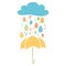 Funny colorful drops of rain clouds. Vector autumn banner Kids fall background umbrella