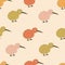 Funny colorful kiwi birds hand drawn vector illustration. Adorable New Zealand furry bird seamless pattern for kids fabric.