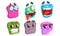 Funny Colorful Monsters Emojis Set, Slime Cartoon Characters with Different Emotions