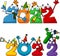 Funny Colorful New Year Numbers 2022 Cartoon Characters. Vector Collection Set