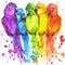 Funny colorful parrots with watercolor splash textured