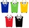 Funny colorful recycle bin mascots