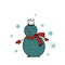 Funny colorful snowman with snowflakes
