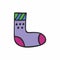 Funny colorful sock. Violet colored knee sock. Doodle style