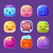 Funny Colorful Square Faces Set, Emotional Cartoon