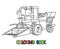 Funny combine harvester with eyes. Coloring book