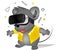 Funny comic mouse using virtual reality glasses. Future technology. Cute animal Playing Video Game. Modern 3d Glasses. Vector Illu