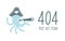 Funny concept for 404 error, page not found. Vector flat illustration of a pirate octopus with a telescope