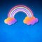 Funny concept of colorful cyberpunk neon lights rainbow and pastel clouds on blue background