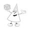 A funny cone in a festive cap holds a gift box in his hand and smiles. Funny coloring in the style of comics