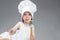 Funny Cooking Concepts. Portrait of Little Caucasian Girl