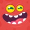Funny cool cartoon monster face. Vector Halloween red monster character.