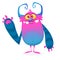 Funny cool cartoon monster waving. Vector illustration.