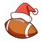 Funny, cool, and cute rugby ball wearing Santa`s hat