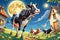 Funny cow moon night sky cartoon barn yard