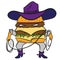 Funny cowboy burger, cheeseburger in a hat and