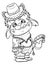 Funny cowboy in a hat and neckerchief with a small revolver and a horse on a stick, plump boy troll in a loincloth and boots