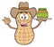 Funny Cowboy Peanut Cartoon Mascot Character Holding A Jar Of Peanut Butter