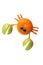 Funny crab made of orange and apple