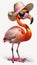 Funny Crazy Pink Flamingo Summer Wearing Sunglasses and Hat, Isolated on White Background - Generative AI