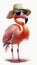 Funny Crazy Pink Summer Flamingo Wearing Sunglasses and Hat, Isolated on White Background - Generative AI