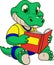 Funny crocodile reads a book