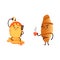 Funny croissant and pancake, breakfast characters