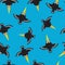 Funny crows seamless pattern. Funny little crows on a blue background. Kids wallpaper.