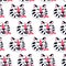 Funny cruel white tiger muzzle with tongue childish seamless pattern vector flat illustration
