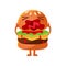 Funny crying and screaming burger. Cute cartoon fast food emoji character vector Illustration