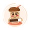 Funny cup of coffee holding an energy loading indicator. Cartoon strong coffee concept. Comic cup of coffee mascot