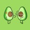 Funny cute avocado character. Two Vector flat avocado cartoon character slap the others avocado. Isolated on green background.