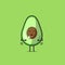 Funny cute avocado character. Vector flat avocado cartoon character feel full. Isolated on green background. Avocado fruit concept