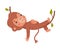 Funny cute baby monkey lying on vine. African tropical animal cartoon character vector illustration