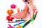 Funny cute bare feet. Child painting coloring feet