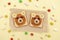 Funny cute bear faces sandwich toast bread with peanut butter, banana,nuts, marshmallow. Kids childrens baby`s sweet dessert