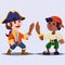Funny cute cartoon Boys pirates kids with wooden sword.