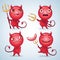 Funny cute cartoon character devil set