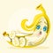 Funny, cute, cartoon sliced banana with surprised facial emotion