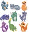 Funny cute cats with different emotion. Domestic cats happy, sad, crazy, cheerful. Colorful Cat characters. Vector