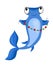 Funny cute character hammer fish with a string garland with Christmas balls