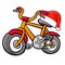 Funny and cute children bike wearing Santa`s hat in cartoon