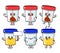 Funny cute container for analysis urine feces characters bundle set. Vector hand drawn doodle style traditional cartoon