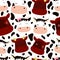 Funny Cute Cows with flowers, bows and Calves, flat style, seamless pattern.