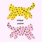 Funny cute doodle comic leopards cat characters handdrawn childish trendy vector illustration